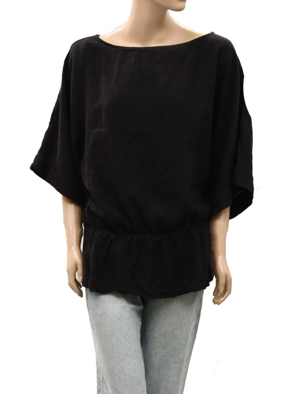 Free People Free Est Sylvie Linen Tunic Top Wide Sleeve Boat Neck Tie M 290461